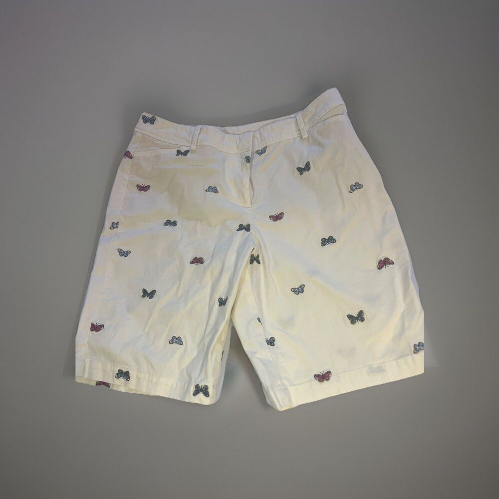 Talbots Perfect Shorts Butterfly Embroidered Stretch Bermuda Chino Women’s 10. - Picture 2 of 13